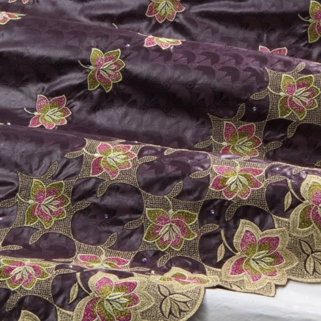 Bazin Brodé eggplant gold