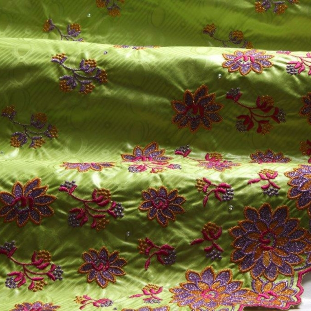 Bazin Brodé green - fuchsia orange