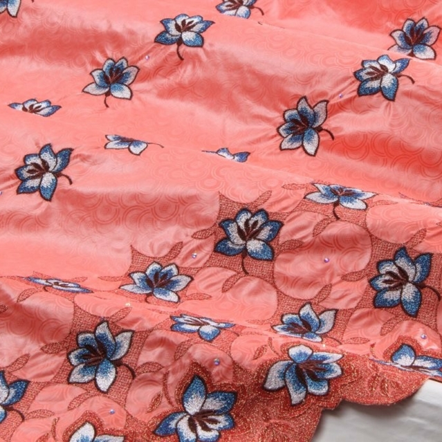 Bazin Brodé salmon blue