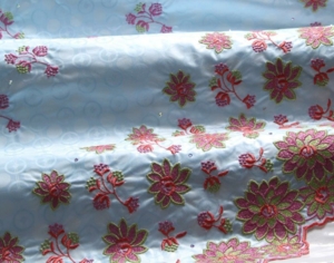 Bazin Brodé light blue - pink