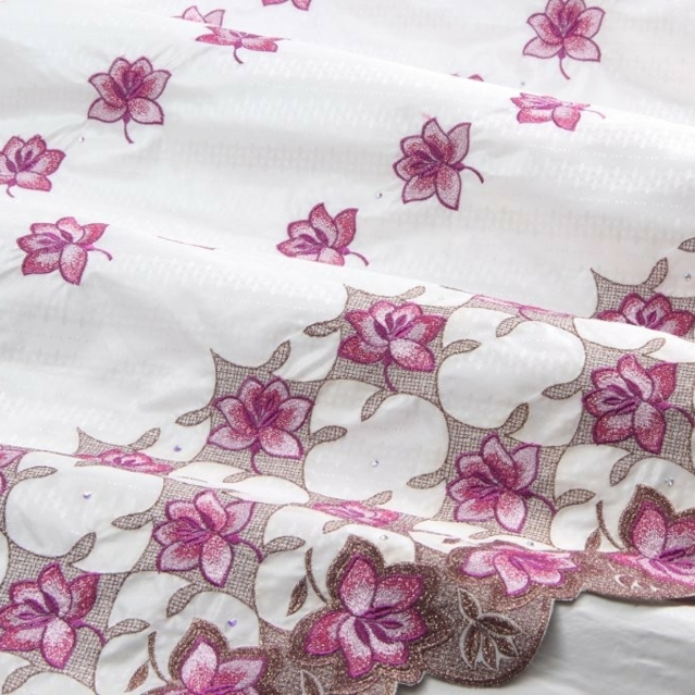 Bazin Brodé ivory pink