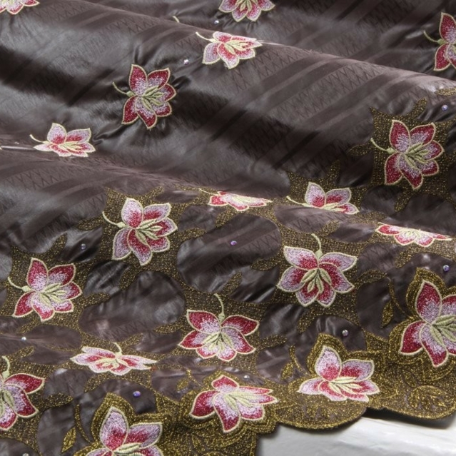 Bazin Brodé brown pink