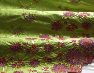 Bazin Brodé green - fuchsia orange