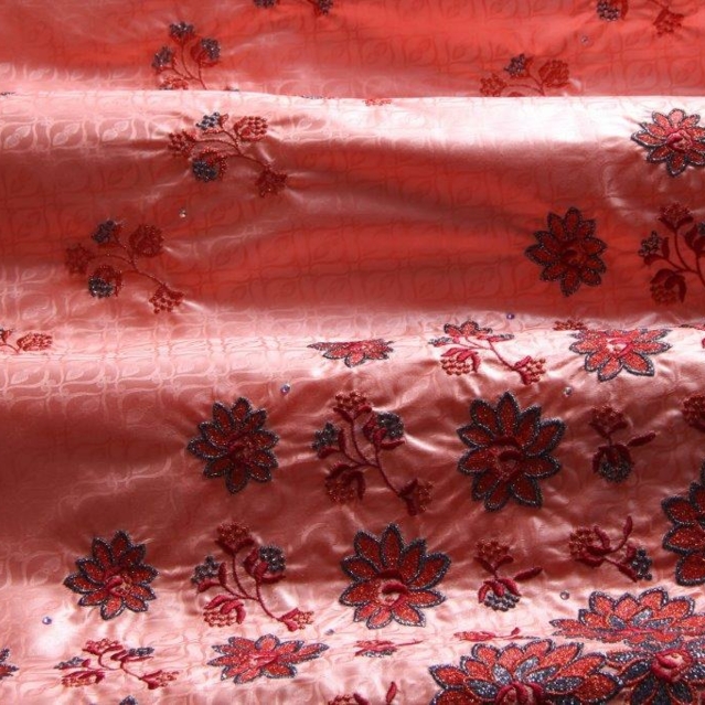 Bazin Brodé salmon - burgundy