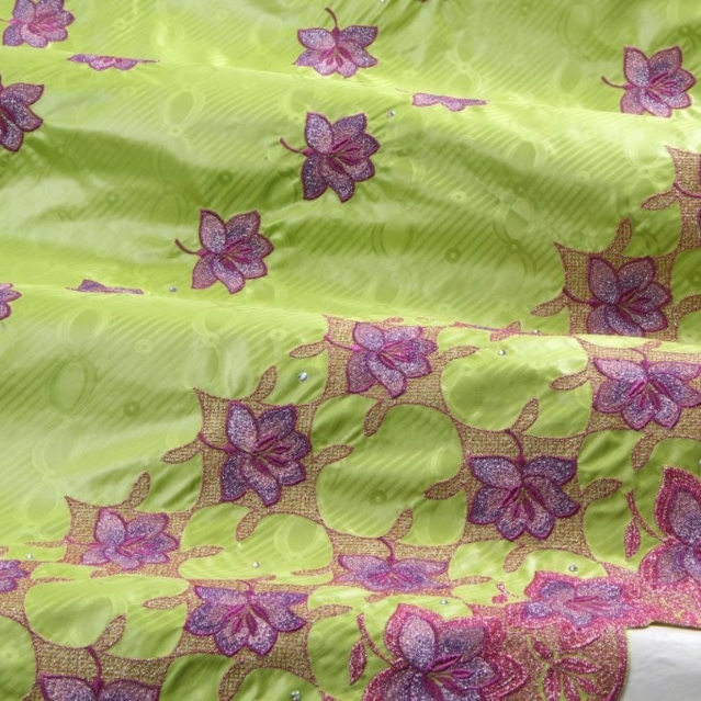 Bazin Brodé green pink