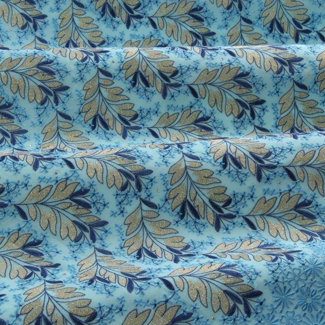 Embroidery light blue-royal blue-gold lurex