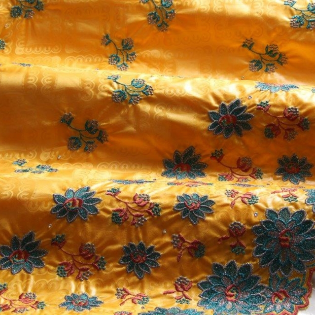 Bazin Brodé orange - teal