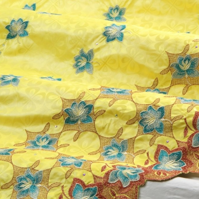 Bazin Brodé yellow teal