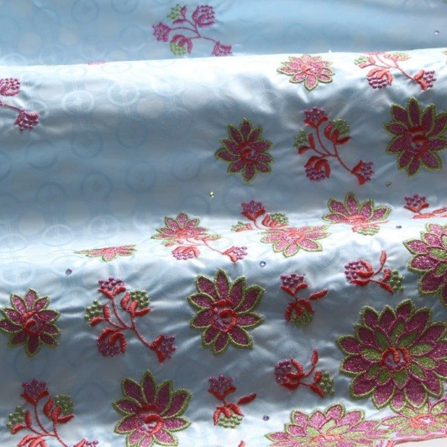 Bazin Brodé light blue - pink