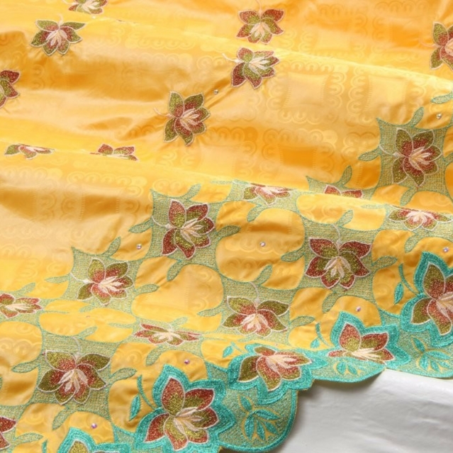 Bazin Brodé light orange - turquoise