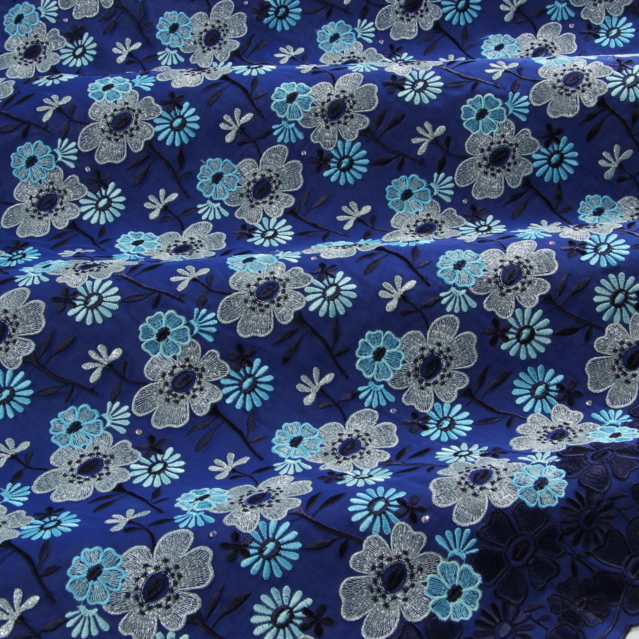 Embroidery blue-dark blue-light blue-silver lurex