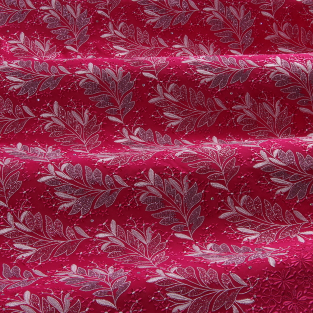 Embroidery magenta-pink-silver lurex