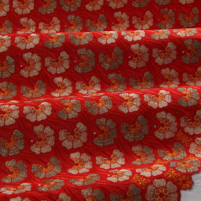 Embroidery red-orange-golden lurex
