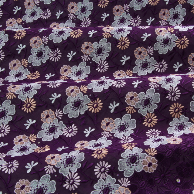 Embroidery violet-rose-peach-silver lurex
