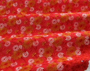 Embroidery red-rose-off white-orange lurex