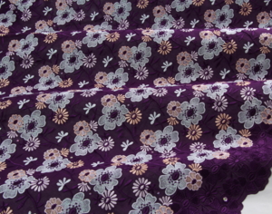 Embroidery violet-rose-peach-silver lurex